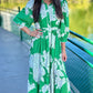 Green Floral Midi Dress with Ric Rac Trim