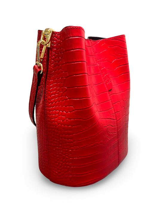 German Fuentes Leather Bucket Bag - Red