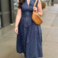 Zip Up Midi Dress - Navy Polka Dot