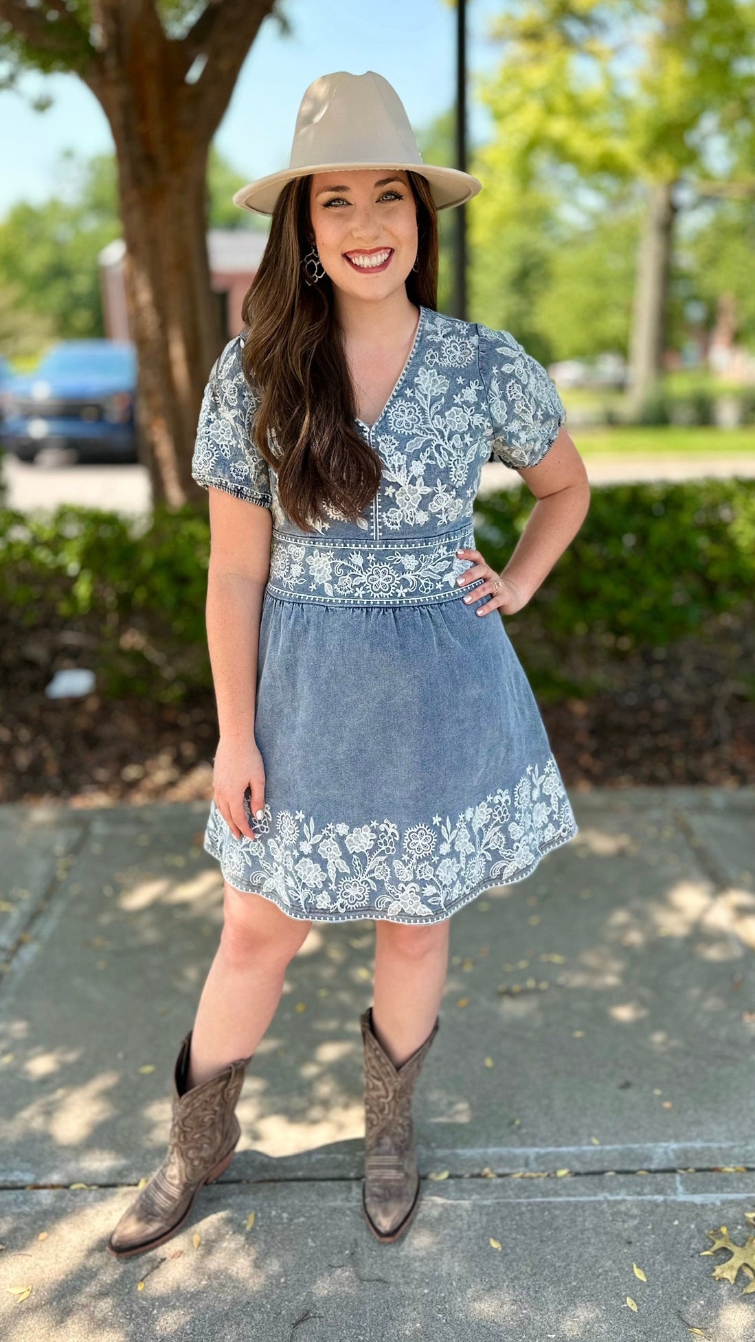 Mandy Embroidered Dress - Denim