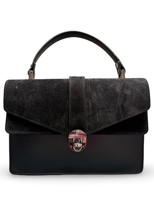 German Fuentes Suede Leather Handbag - Black