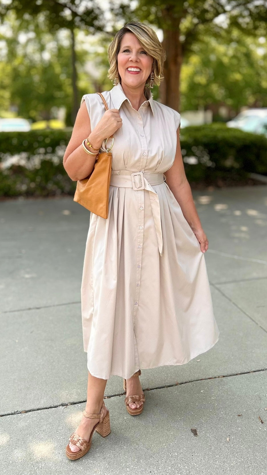 Blissful Belted Midi Dress - Taupe