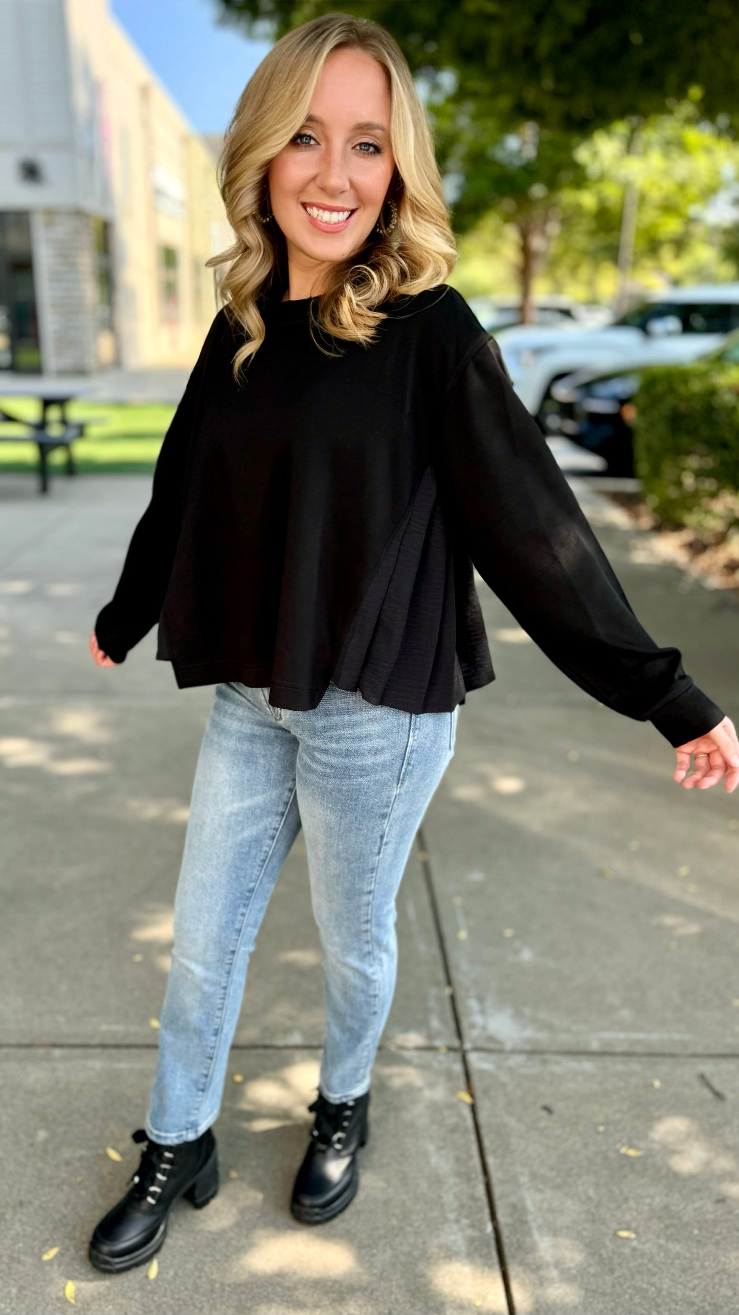 Love Leisure Black Pleated Flutter Side Sweatshirt