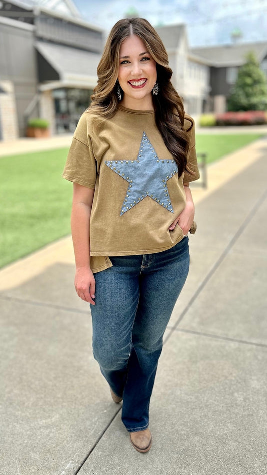 Denim Star Patch Olive Tee