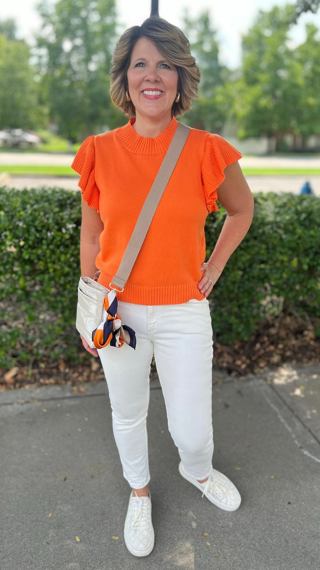 Flutter Sleeve Sweater Top - Orange