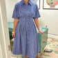 Button Pleated Shirt Dress - Blue