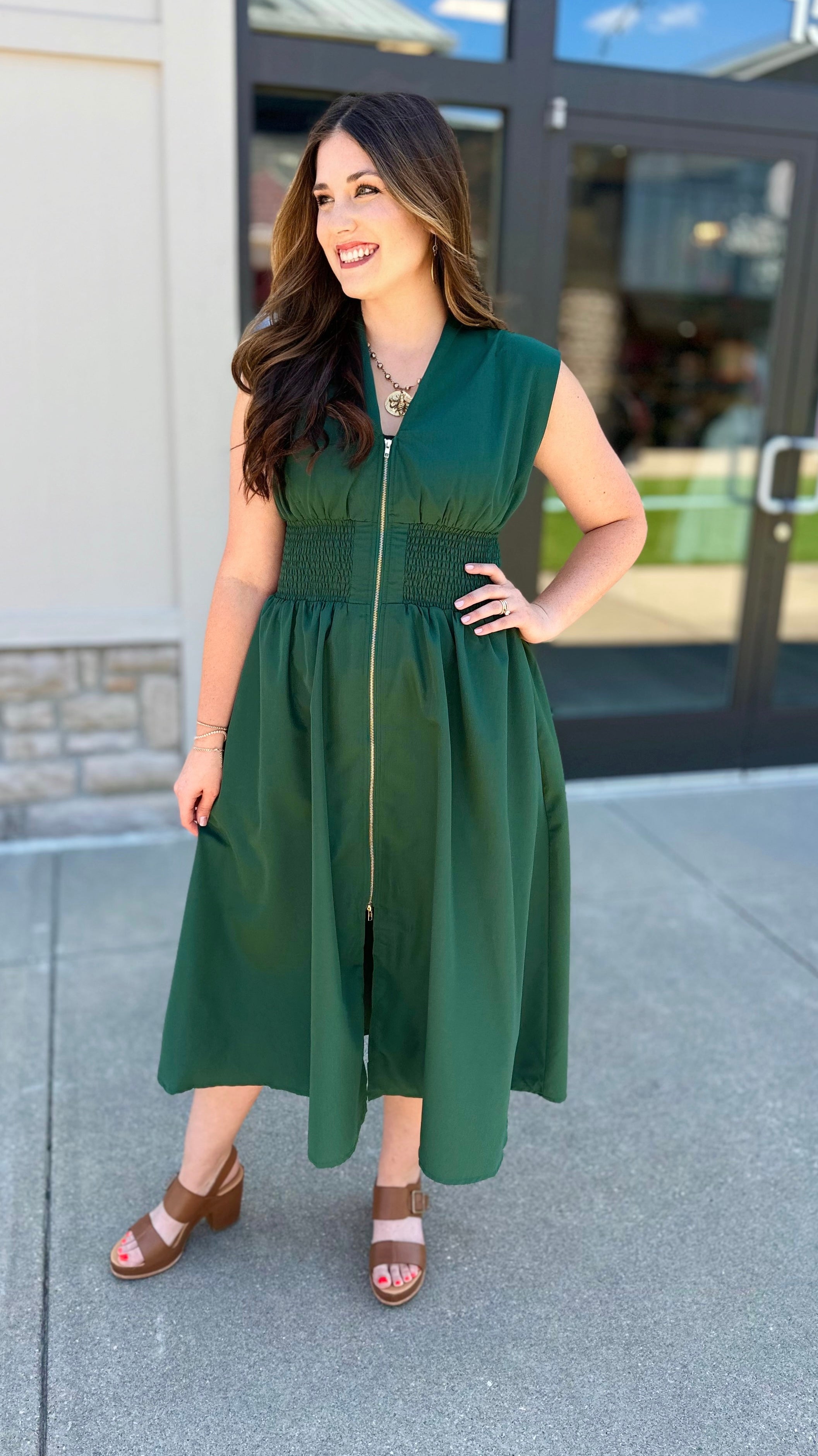 Hunter green midi dress best sale