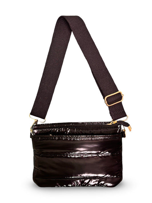 Glossy Puffer Crossbody - Black