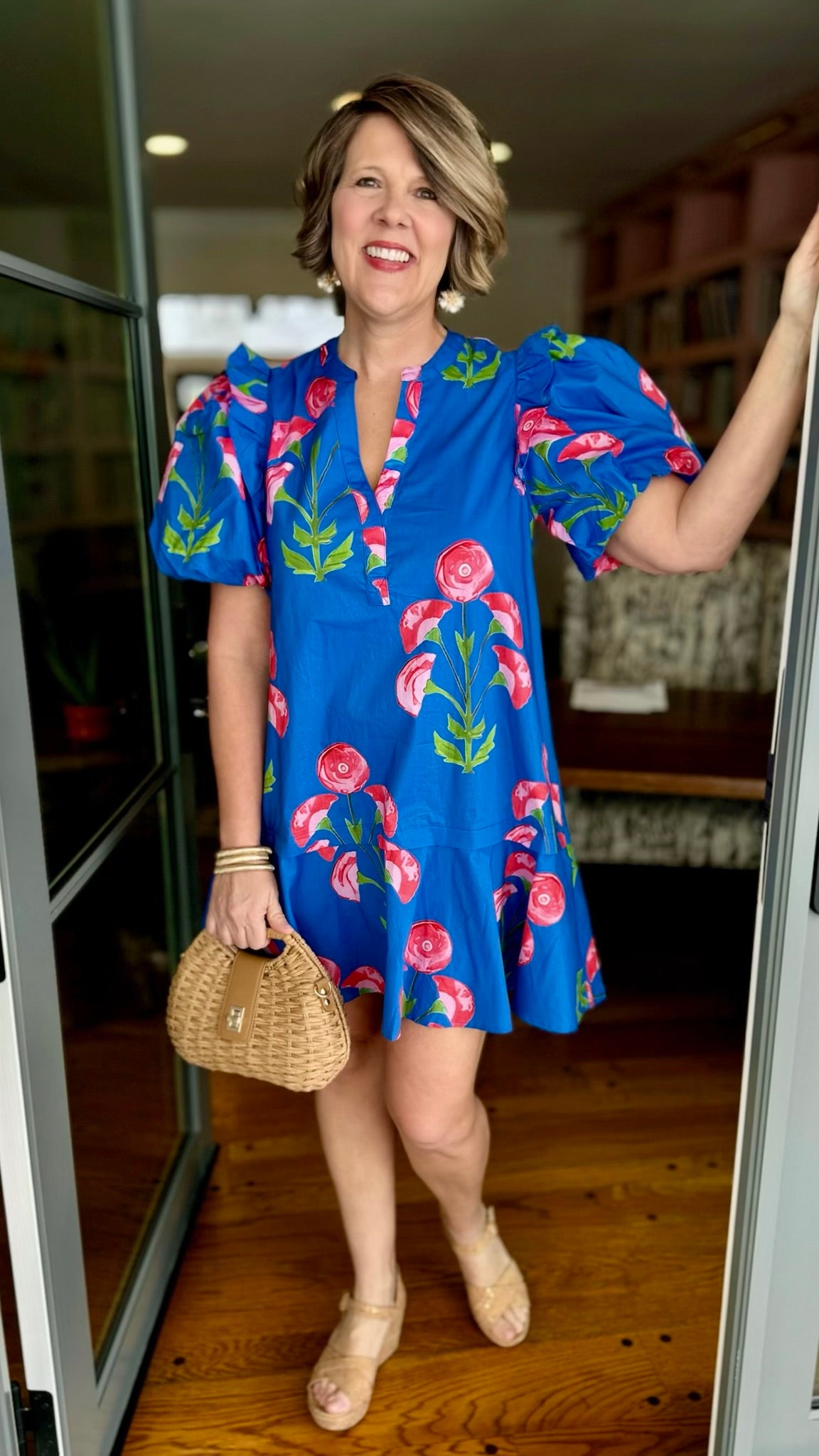 Royal Blue With Red & Pink Poppies Dress