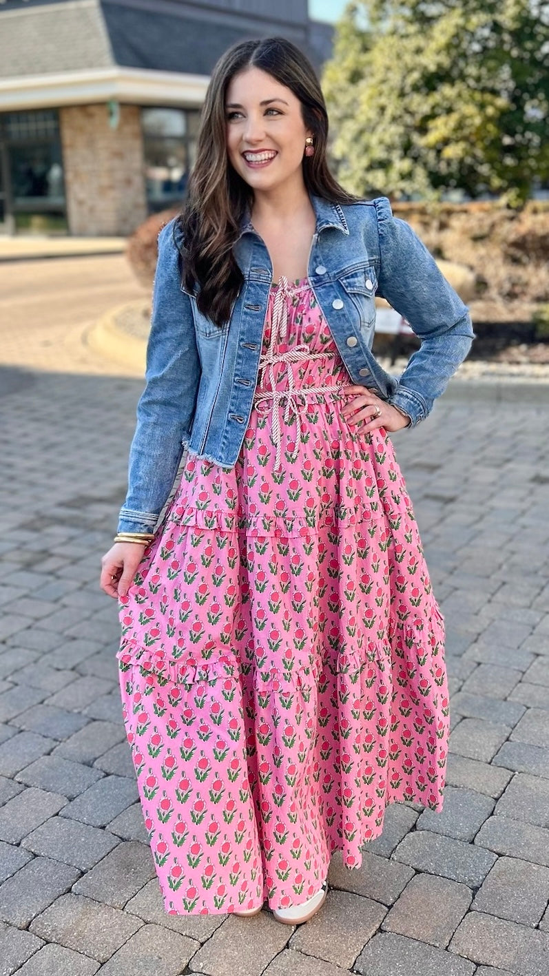 Fabulous Florals Midi Dress - Pink