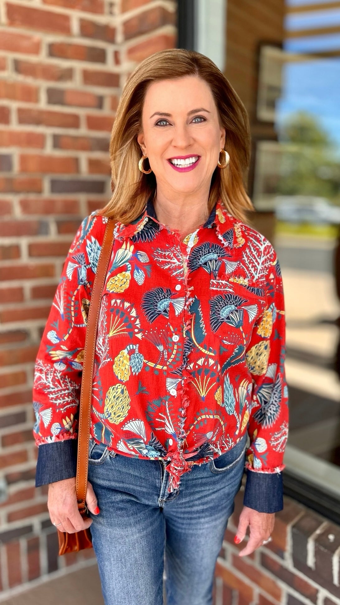 Dizzy Lizzy Red Colored Leaves  Blouse