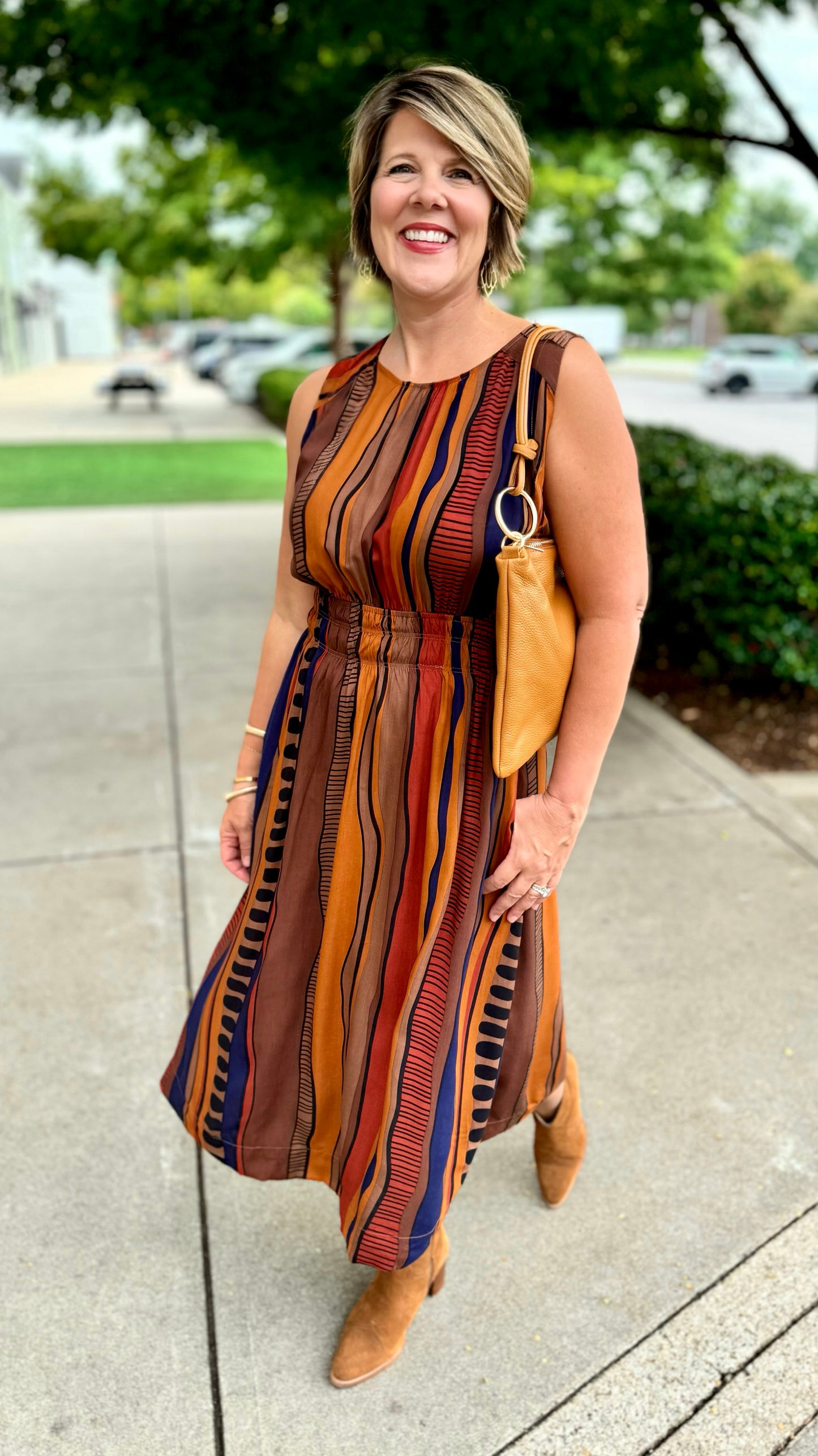 Brown Sassy Stripe Midi Dress