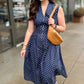 Zip Up Midi Dress - Navy Polka Dot