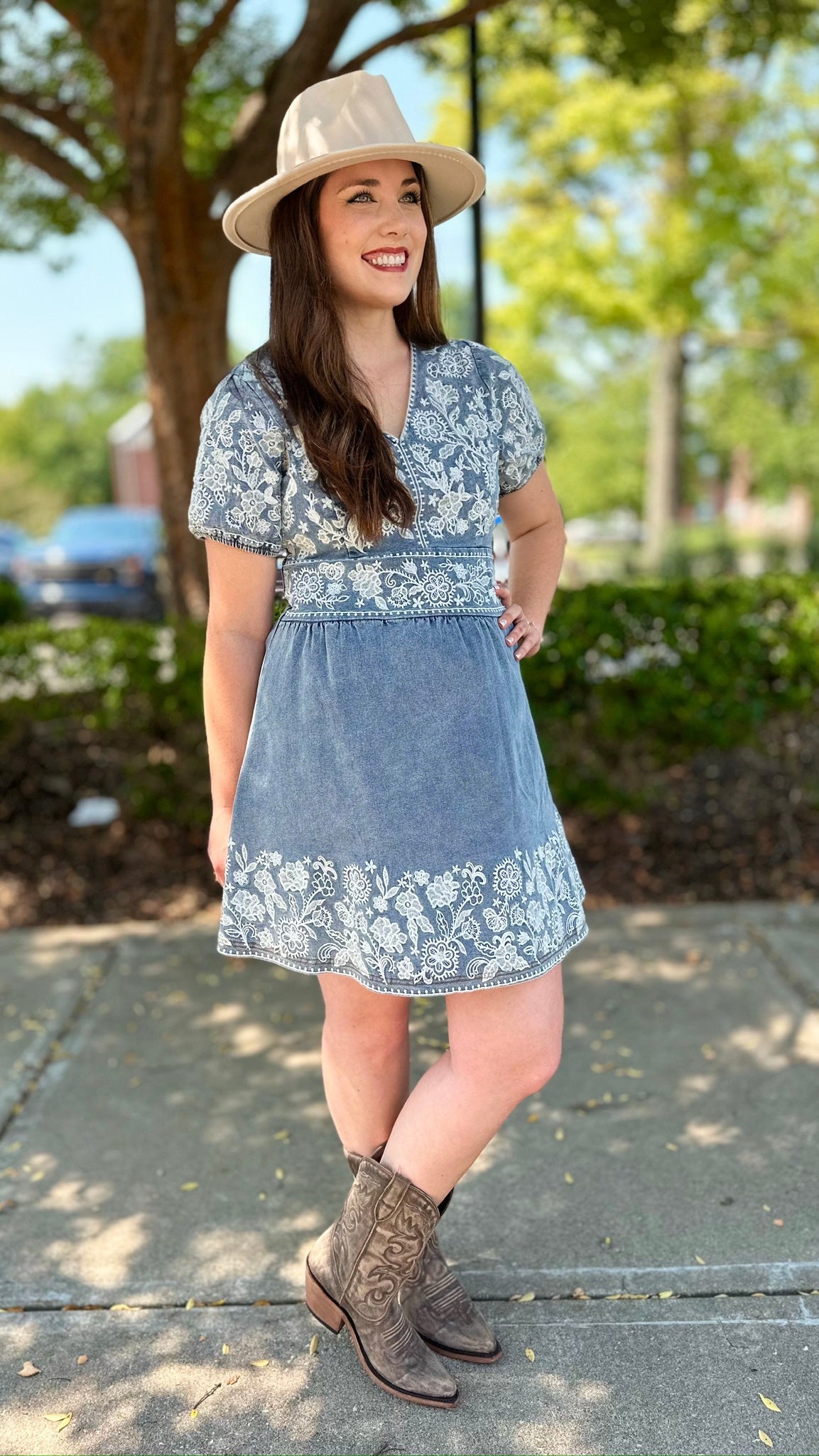 Mandy Embroidered Dress - Denim