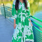 Green Floral Midi Dress with Ric Rac Trim