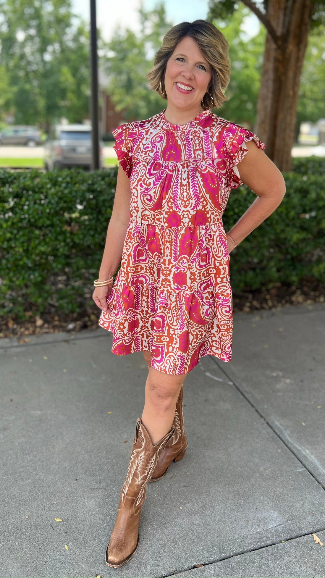 Precious Paisley Tiered Rust Dress