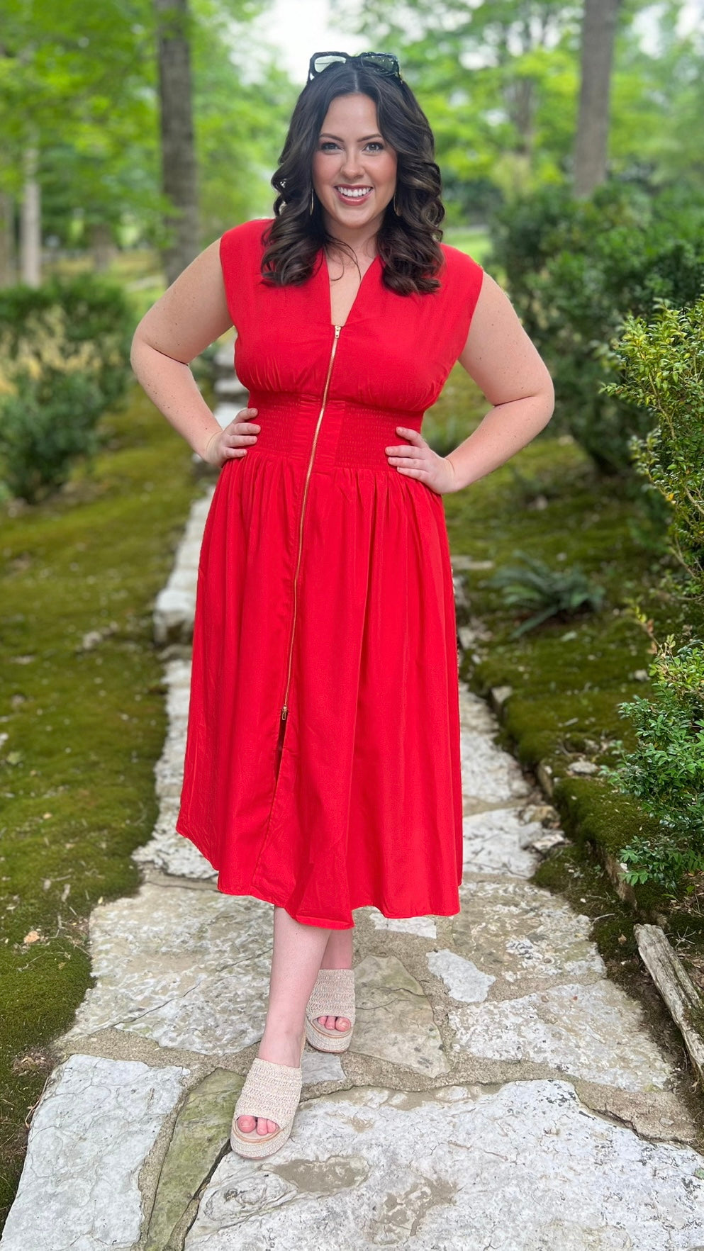 Red Zip Midi Dress