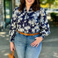 Floral Button Up Blouse - Navy