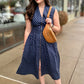 Zip Up Midi Dress - Navy Polka Dot