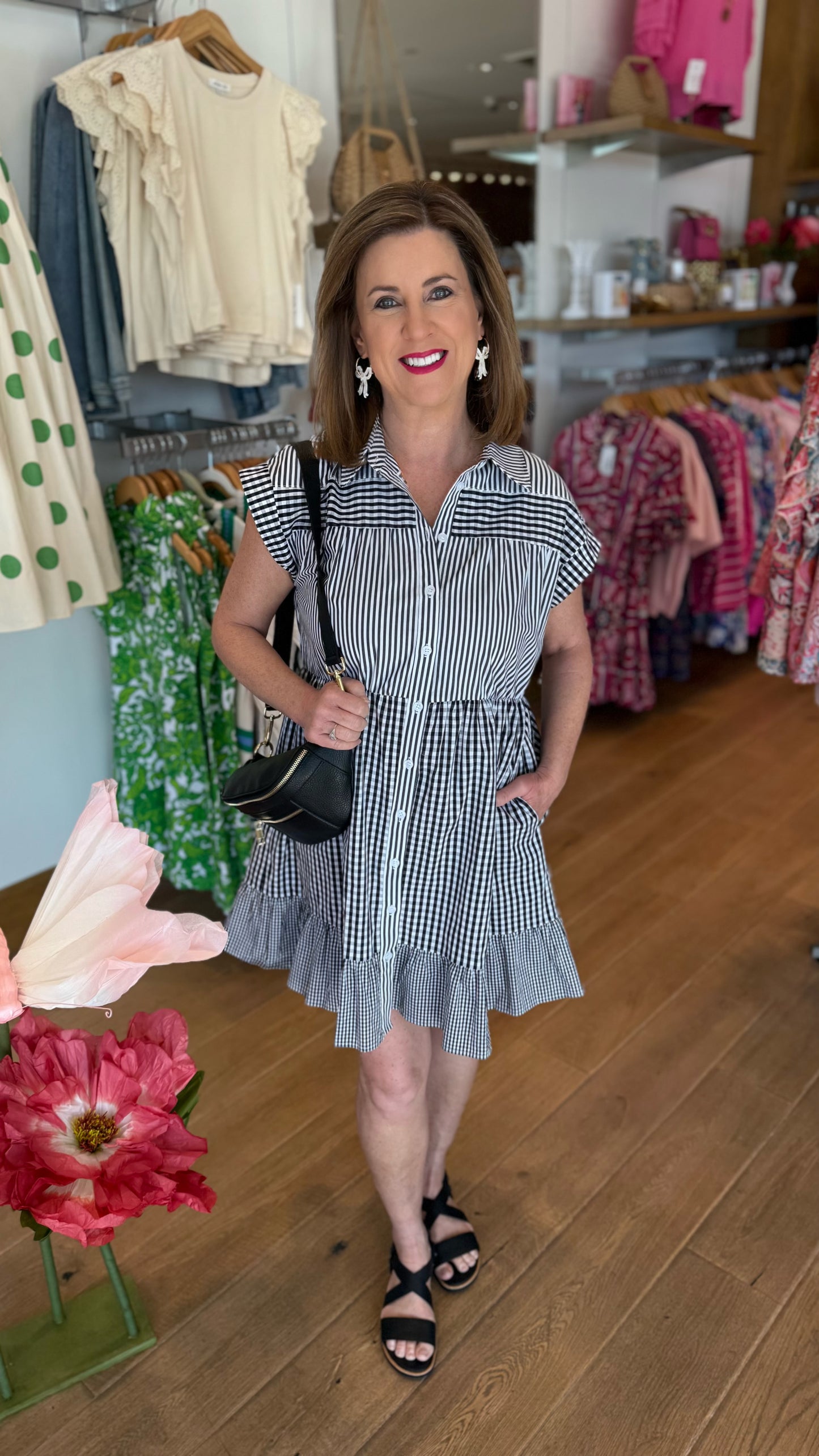 Charlotte Black & White Check Button Up Dress