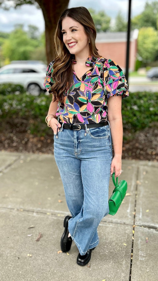 Fabulous Flower Puff Sleeve Blouse