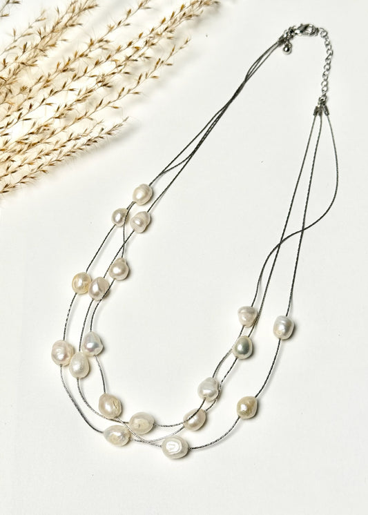 Silver & Pearl Delicate Chain Layered Necklace