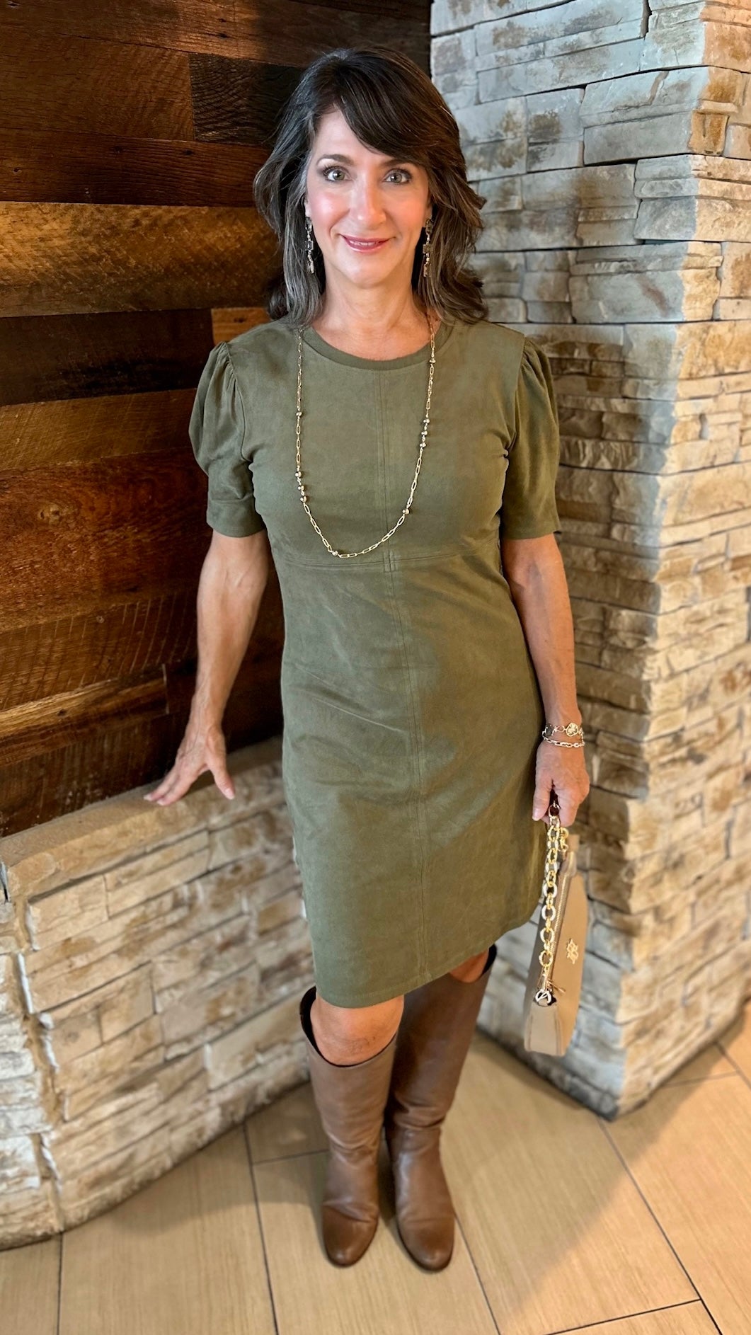 Another Love Faux Suede Dress - Vineyard