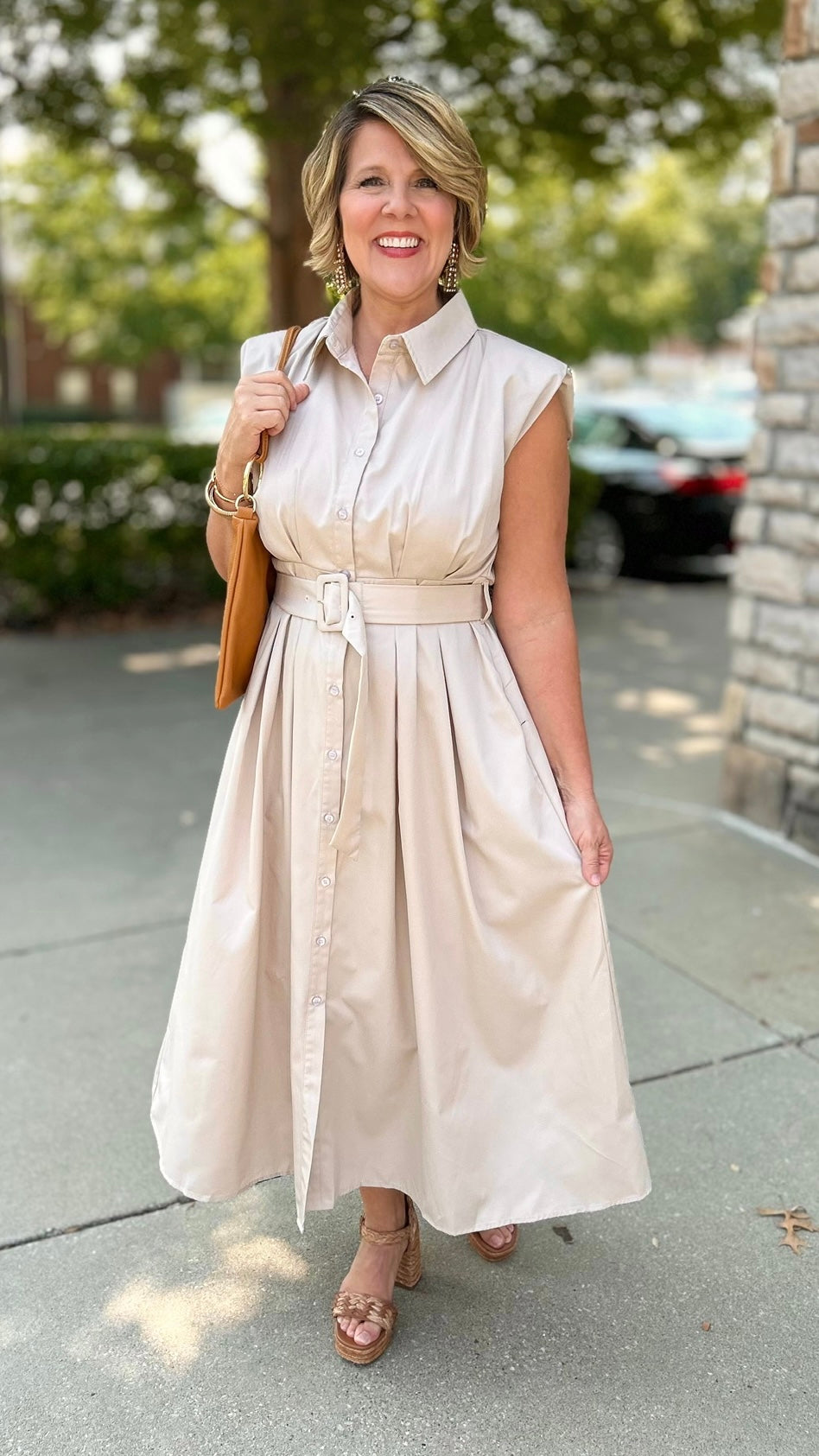 Blissful Belted Midi Dress - Taupe