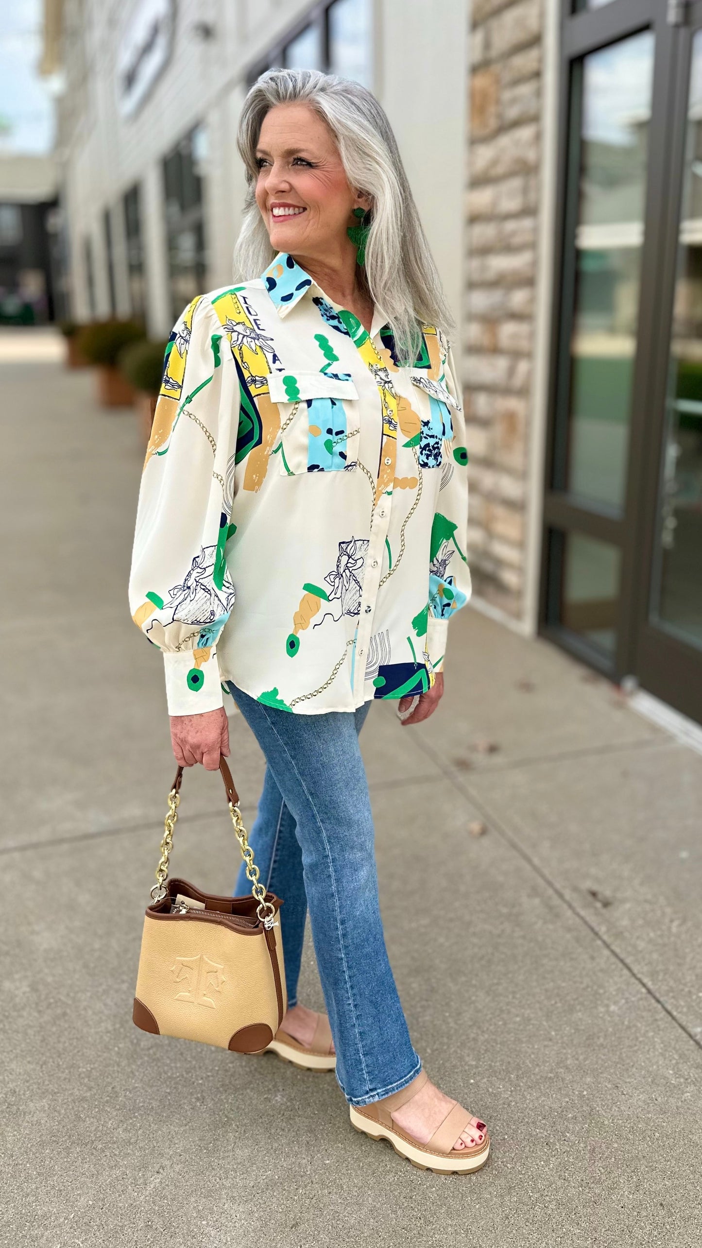 Ivory Abstract Floral Button Blouse