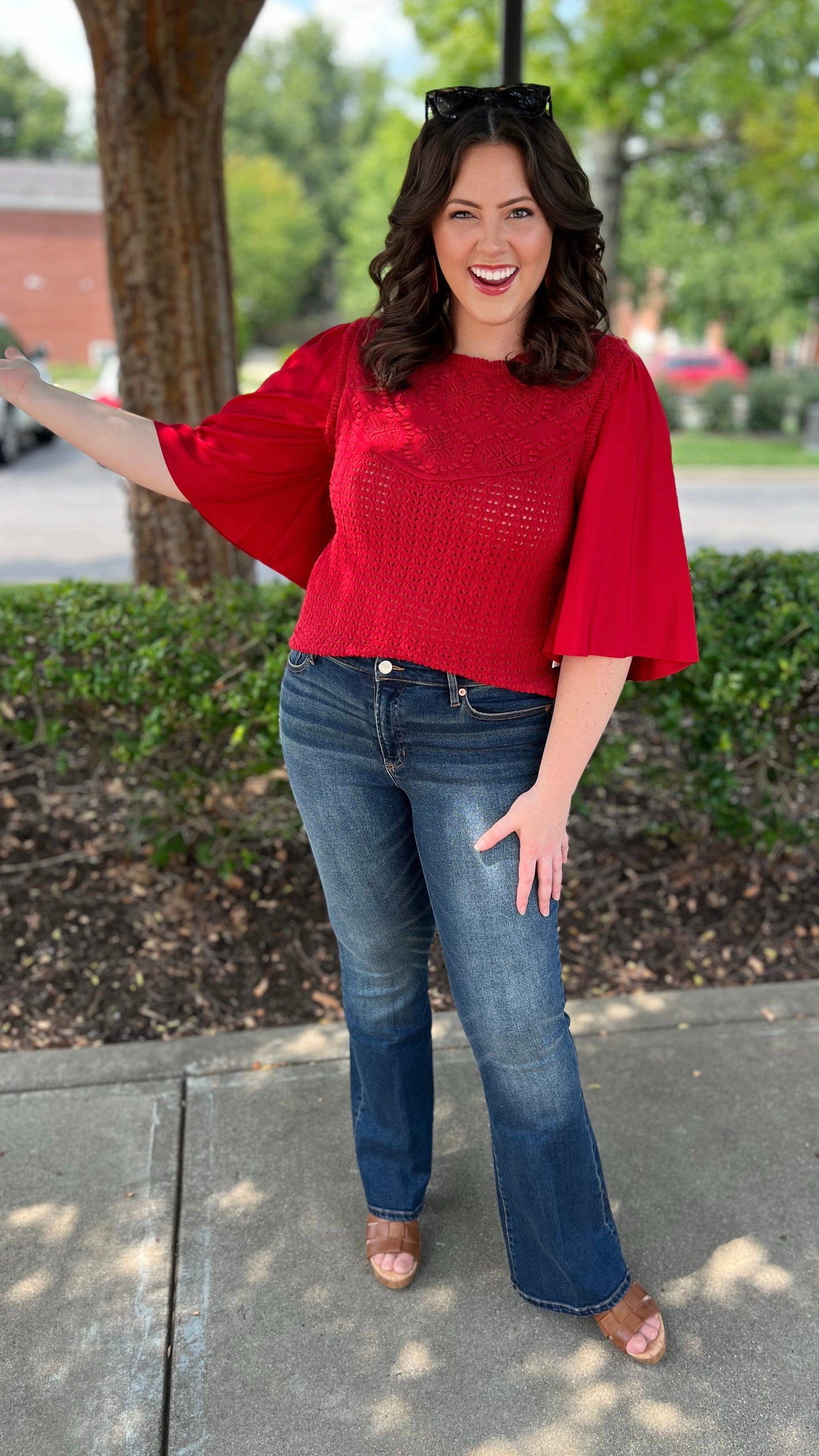 Another Love Crochet Drape Sleeve Sweater - Ruby