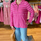 Habitat Weekend Striped Quarter Zip - Berry