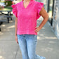 Fuchsia Ruched Sleeve Gauze Top