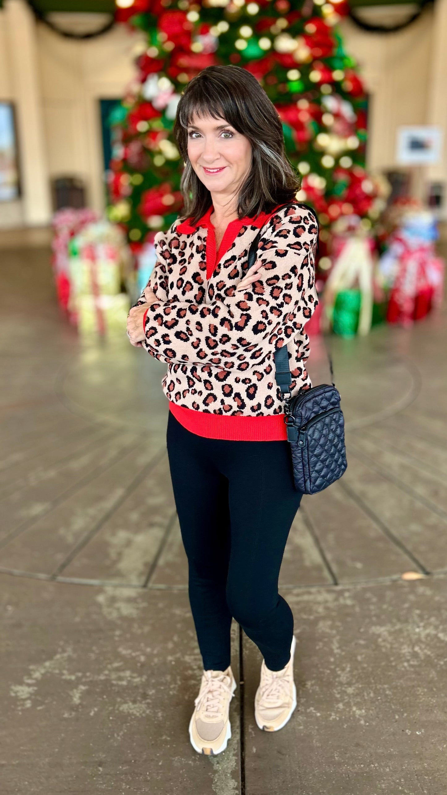 Leopard Red Trim Sweater