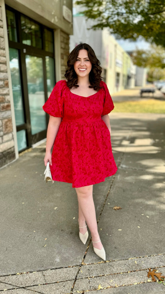 Red Jacquard Bubble Dress