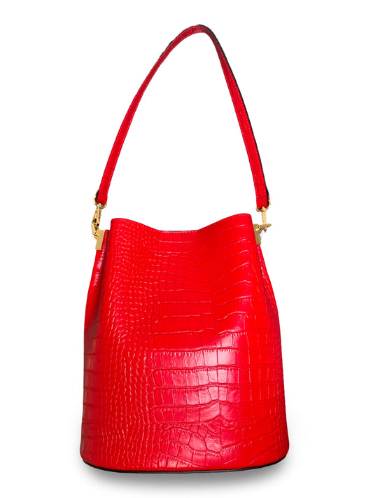 German Fuentes Leather Bucket Bag - Red