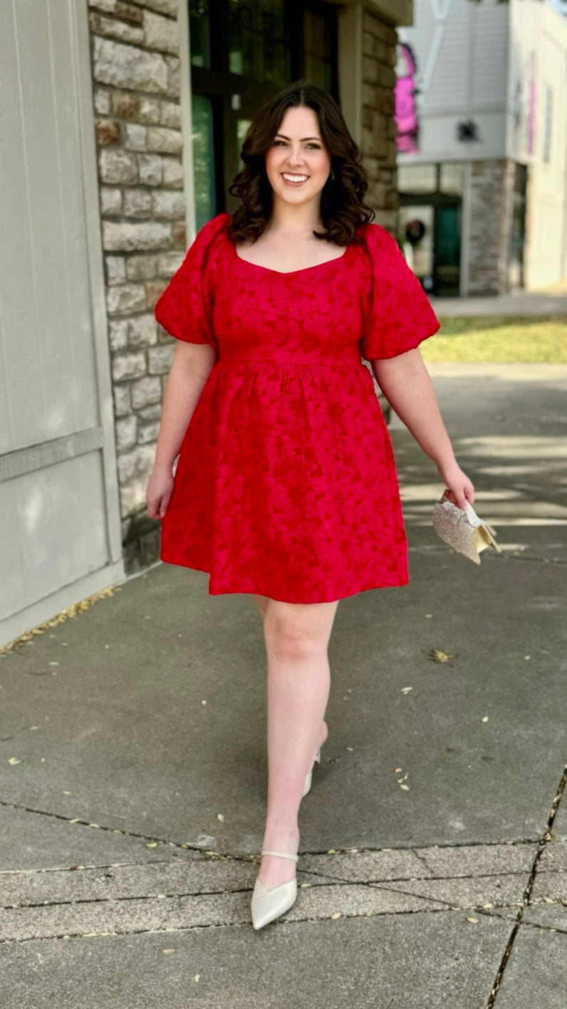 Red Jacquard Bubble Dress