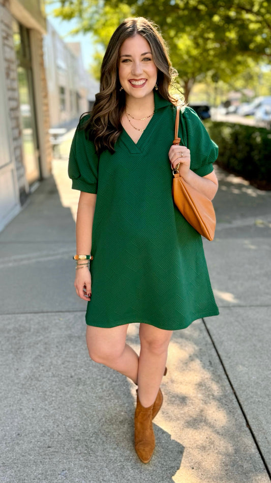 Little Hunter Green Quilted Dress