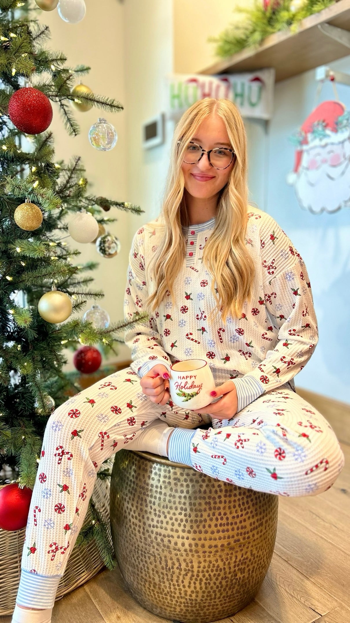 PJ Salvage Candy Cane Ski Jammie Set