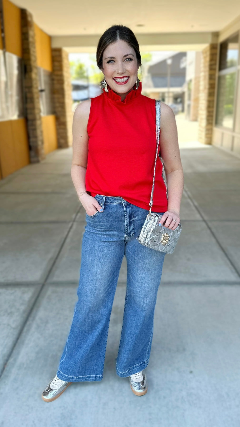 Richelle Ruffled Neck Sleeveless Top - Red