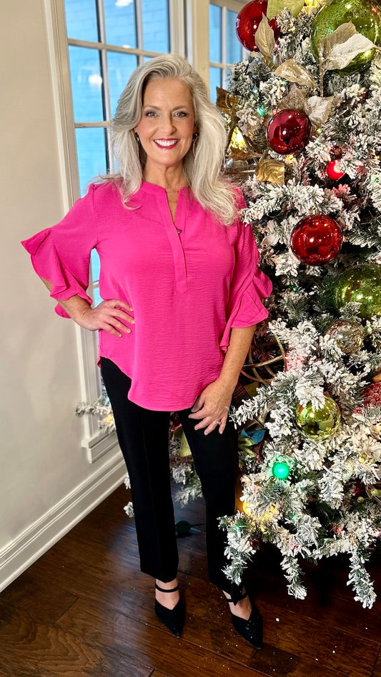 Ivy Jane Flutter Sleeve Top - Hot Pink