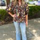 Espresso Floral Balloon Sleeve Blouse