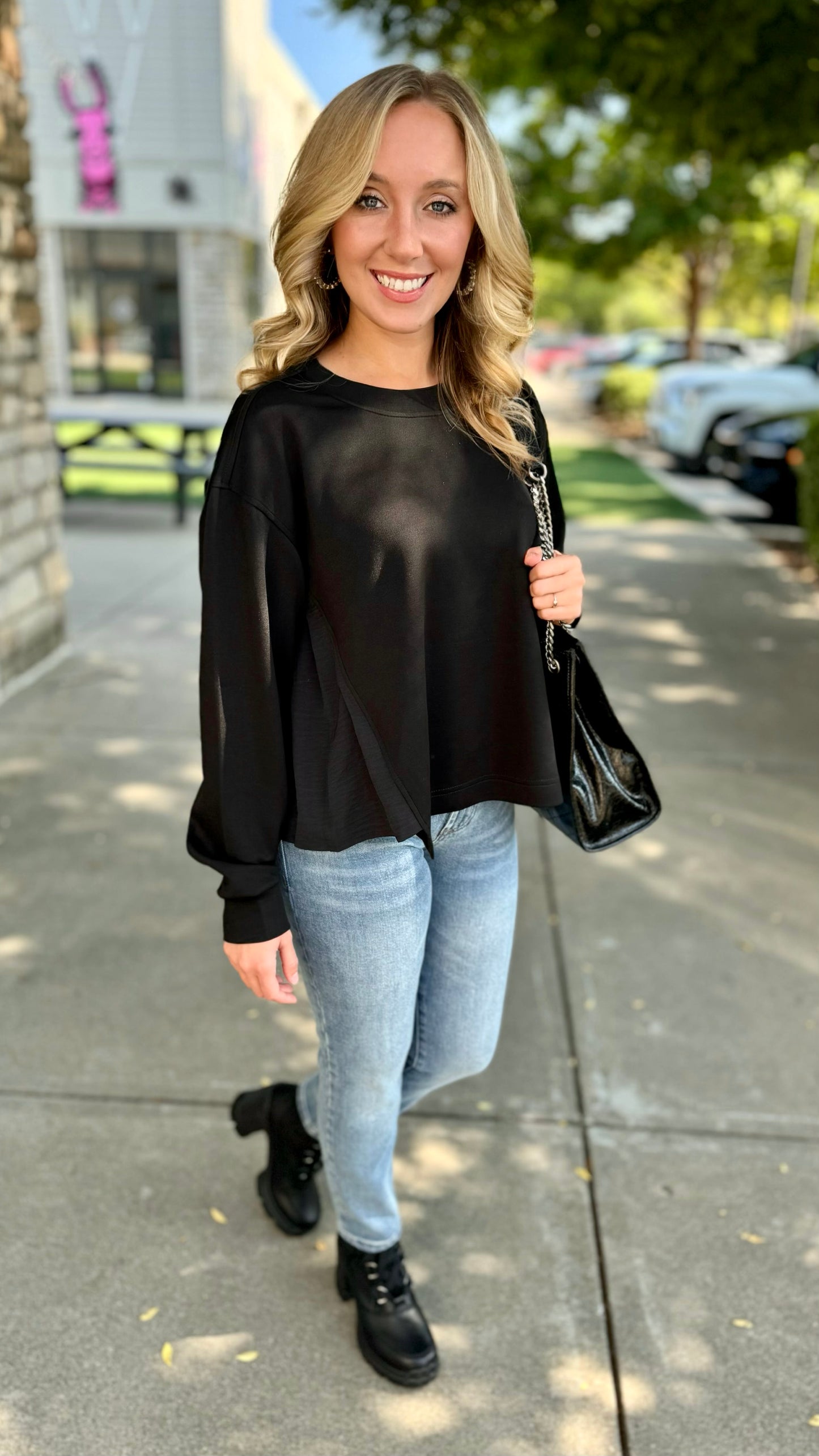 Love Leisure Black Pleated Flutter Side Sweatshirt