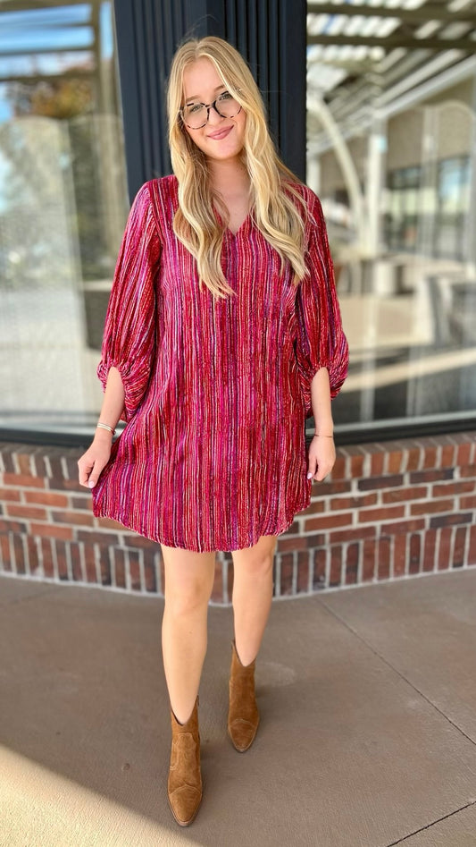 Uncle Frank Raspberry Striped Velvet Dress