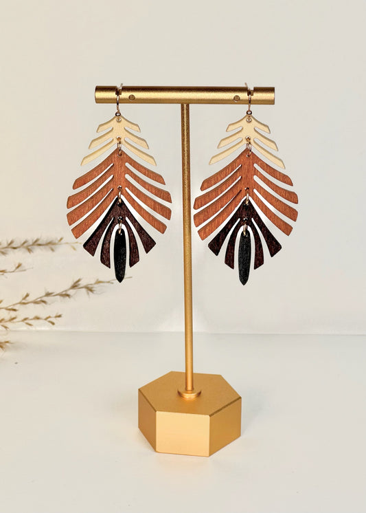 Multi Wood Fern Leaf Earrings