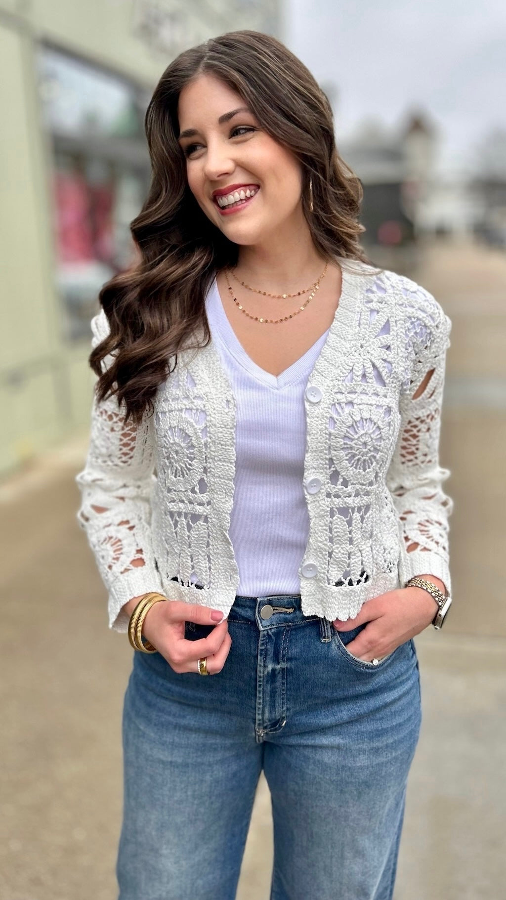 Camila Cropped Crochet Cardigan - Off White