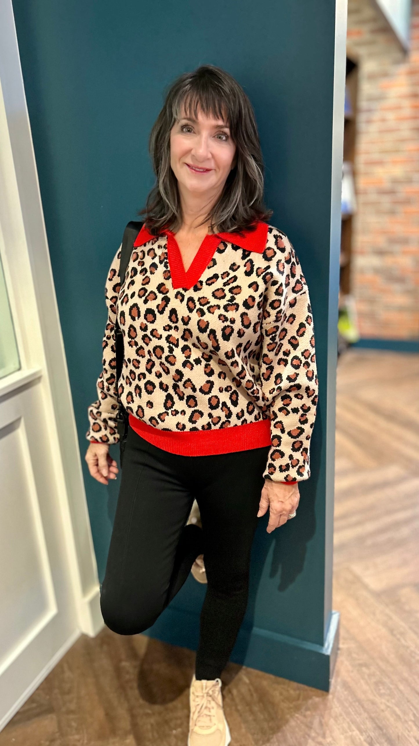 Leopard Red Trim Sweater