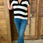 Striped Collared Short Sleeve Sweater - Black and White