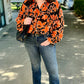 Double Ruffle Button Up Blouse - Orange & Black