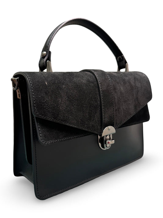 German Fuentes Suede Leather Handbag - Black