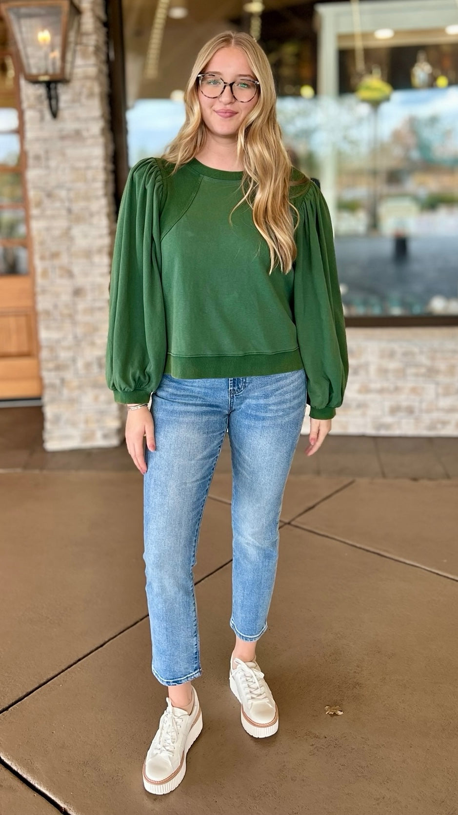 Balloon Sleeve Sweater - Matcha Green